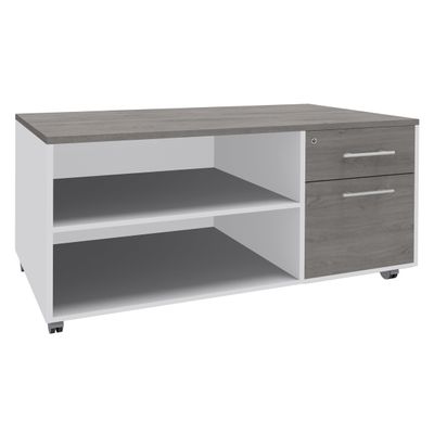 Console mobile EXPRIM/URBAN/LOFTER/LEVEL - L120 x H63 x P60 cm - 2 tiroirs dont 1 DS - coté blanc - finition façade et dessus imitation Chêne gris