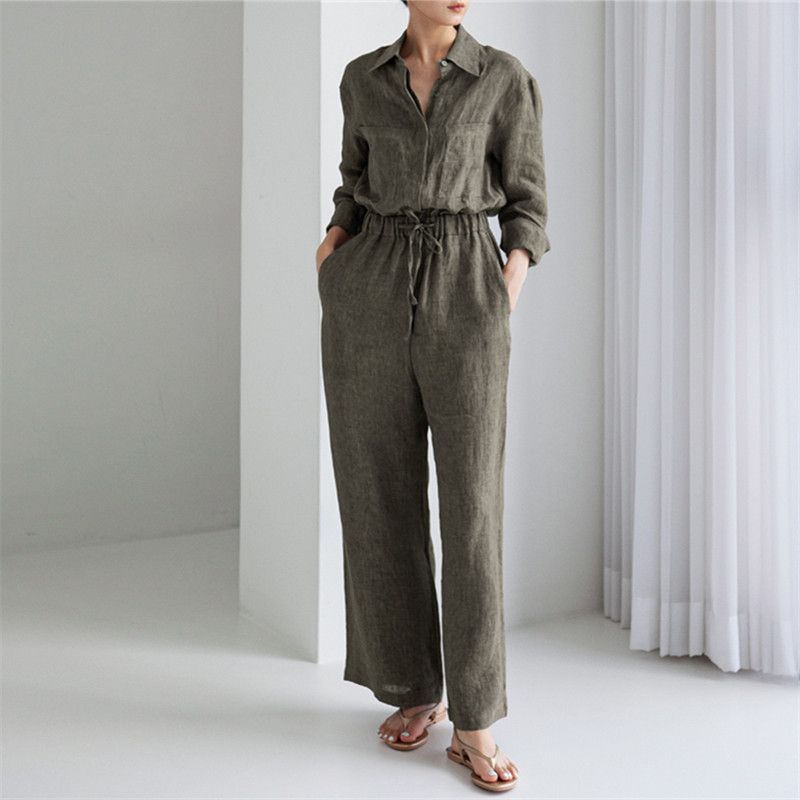 Felixia - Jumpsuit met lange mouwen en kraag en wijde pijpen