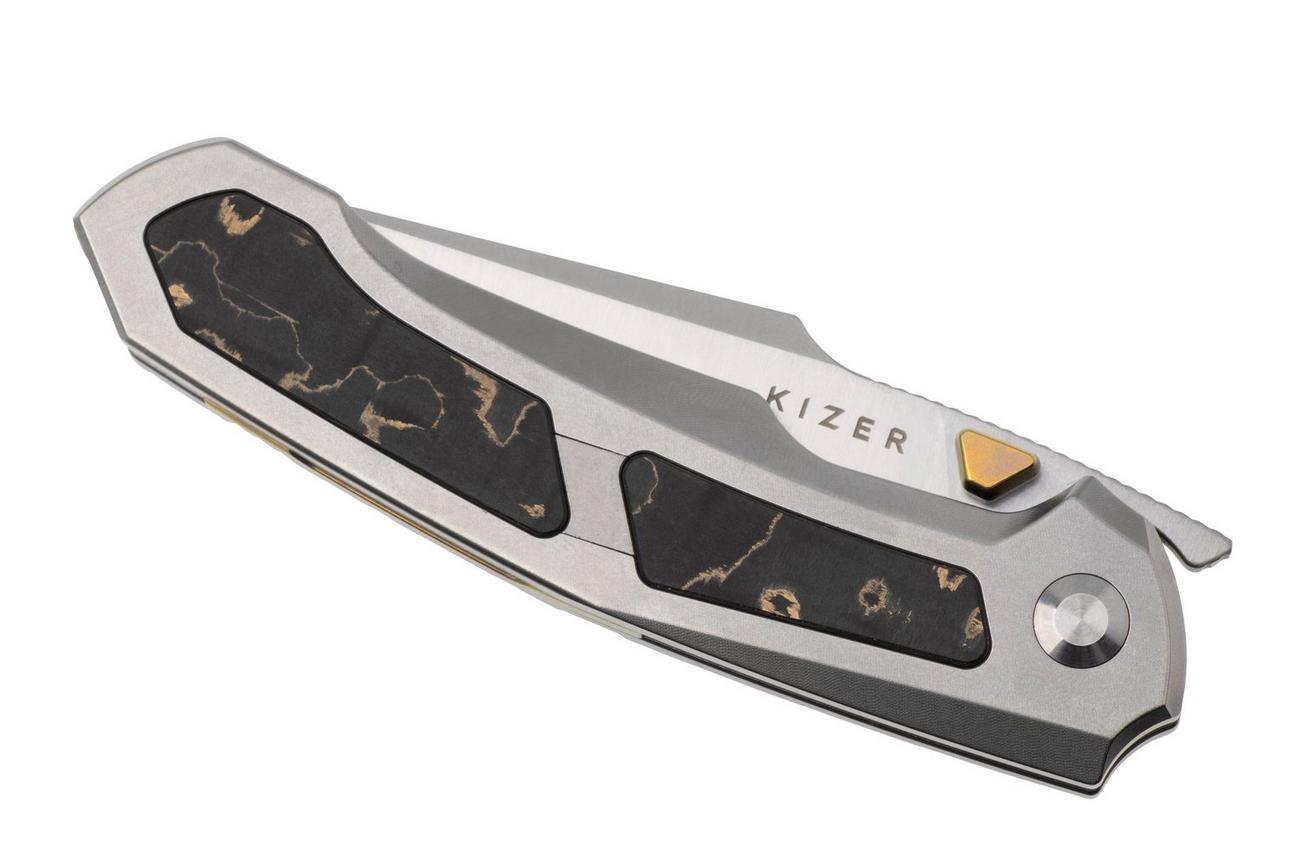 Kizer Feweed KI3694A4 Satin Zwear-PM, Titanium Camo Carbon Gold Inlay, zakmes