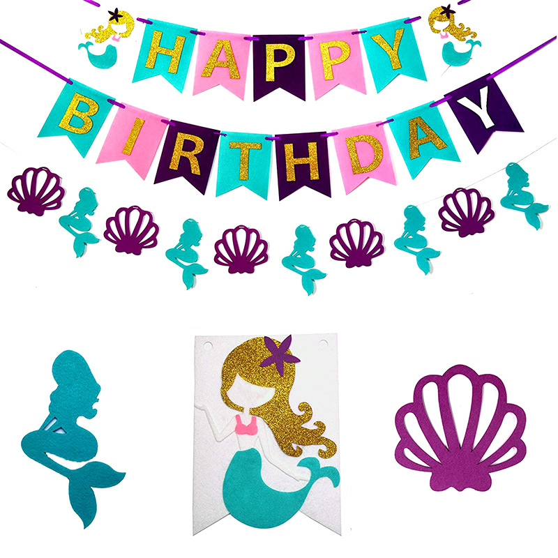 (85-tlg. Set) Happy Birthday Girlande Geburtstags Party Deko Meerjungfrau   Latex Ballons / Papier Lampions / Spiralen Girlanden - Lila / Türkis