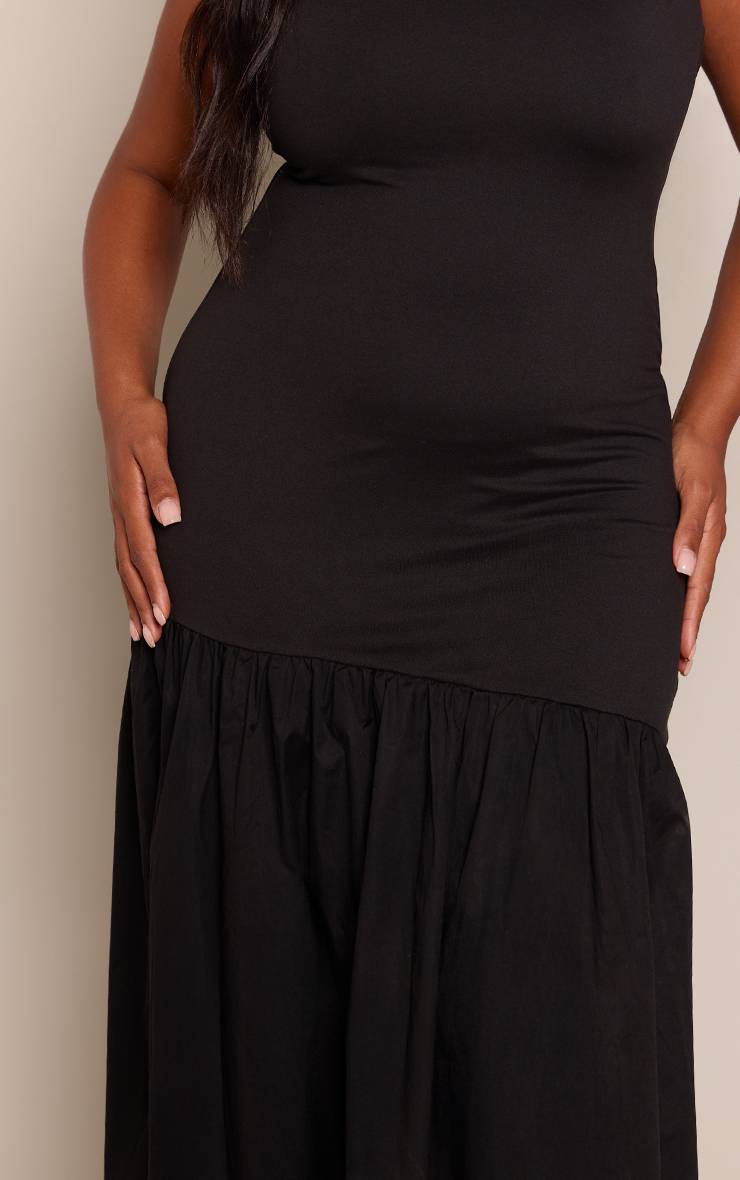 Noir Robe Maxi Hybride Asymétrique Grande Taille
