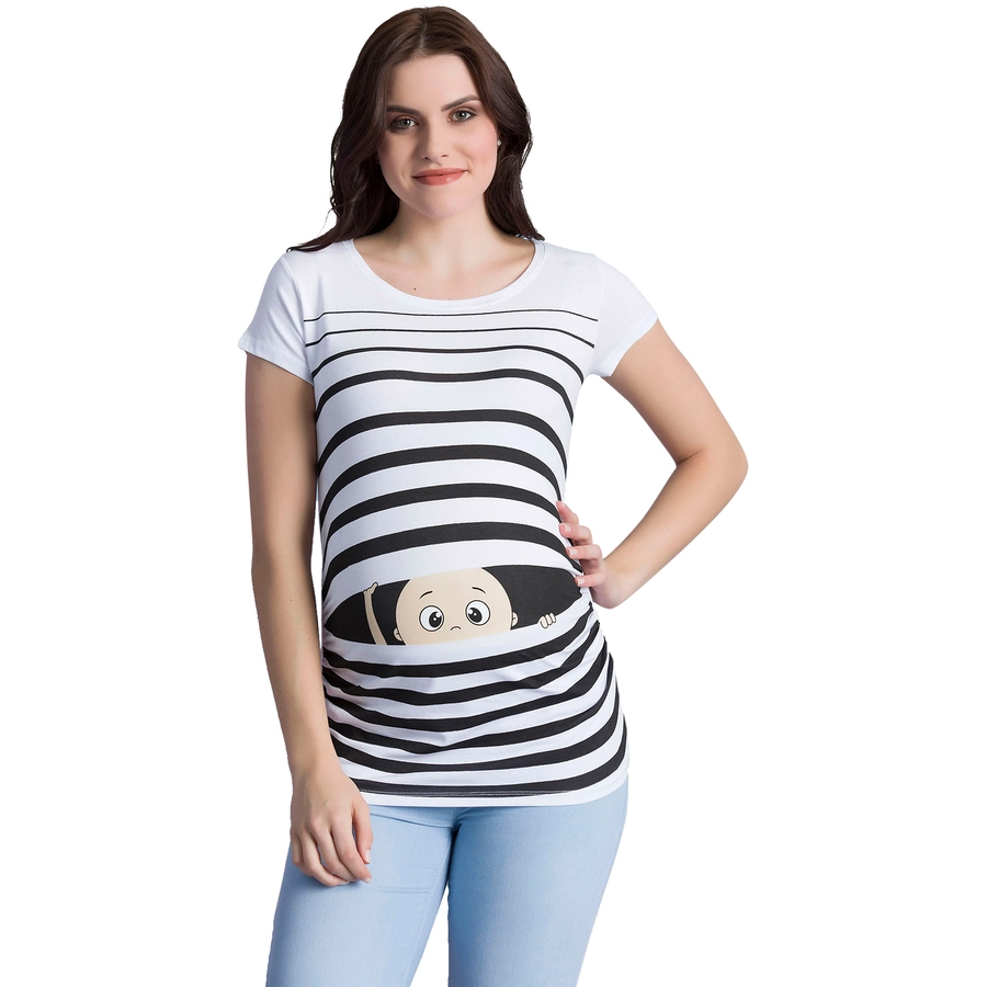 M.M.C. Umstandsshirt Guck Guck mit Motiv Weiß