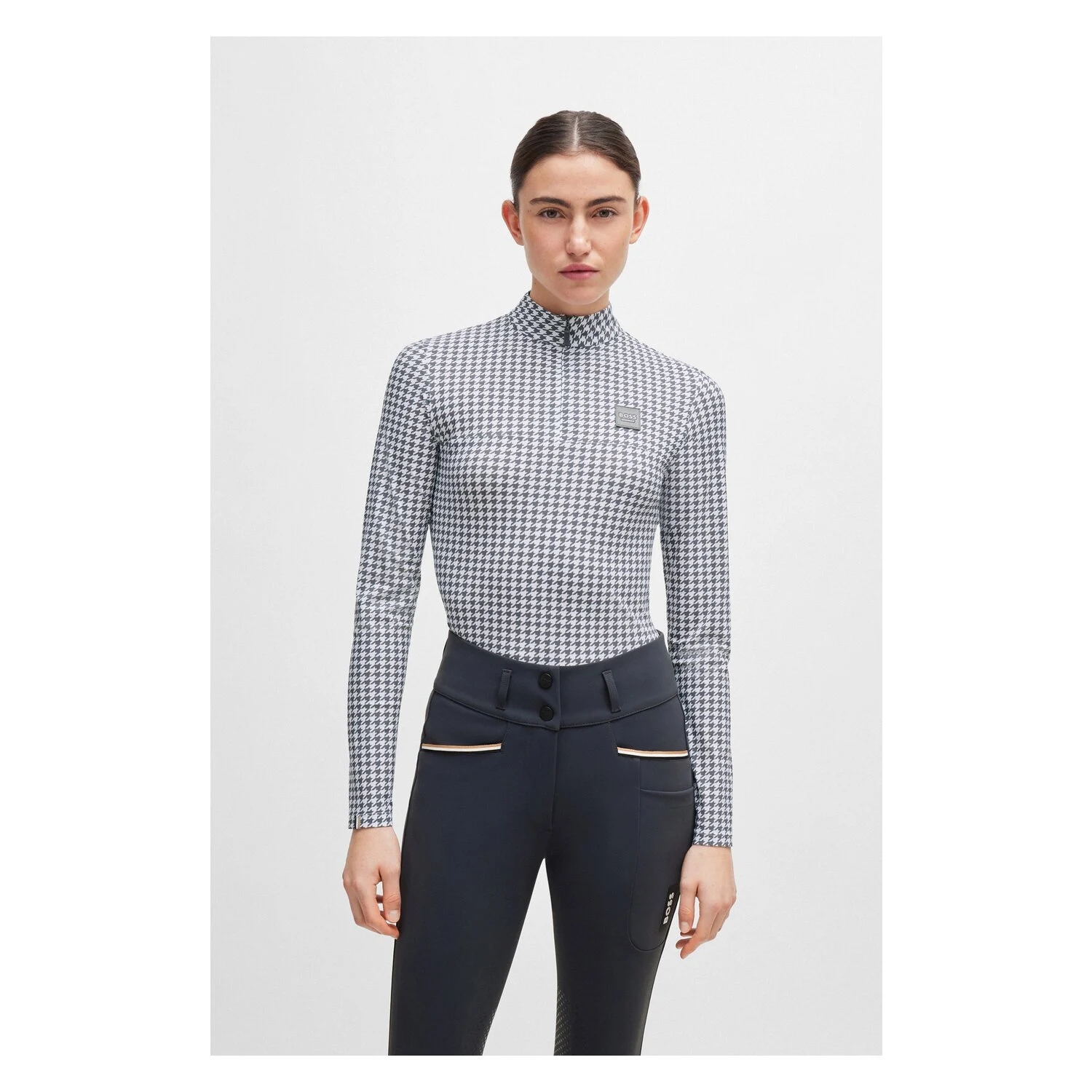 BOSS EQUESTRIAN Trainingsshirt Rachel Houndstooth  - grey