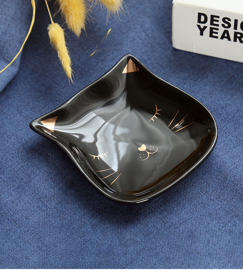 (8x8cm) Keramik Futter Napf Katzen Schüssel Haustier Wasser Schale Deko Teller im Kitten Design - Schwarz