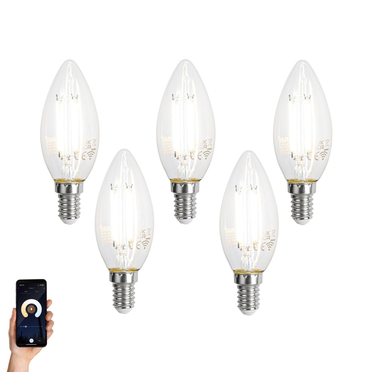 Set van 5 Smart E14 LED lampen C35 helder 4.2W 470 lm 2700-6500K