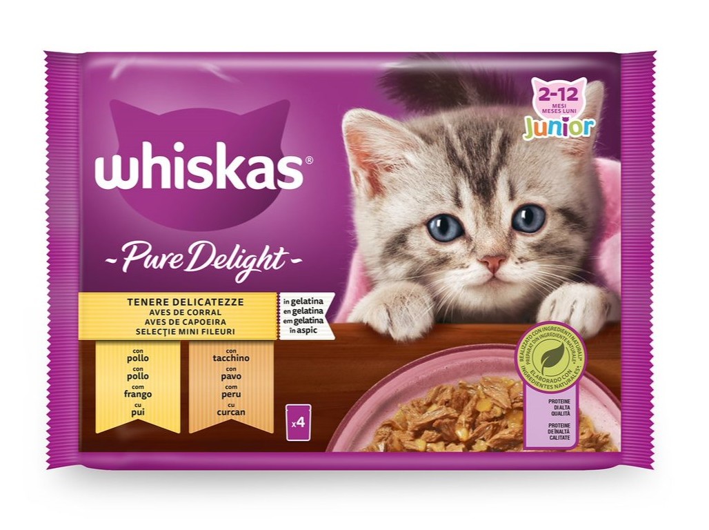 COMIDA HÚMIDA GATO WHISKAS PURE DELIGHT JÚNIOR 4X85G