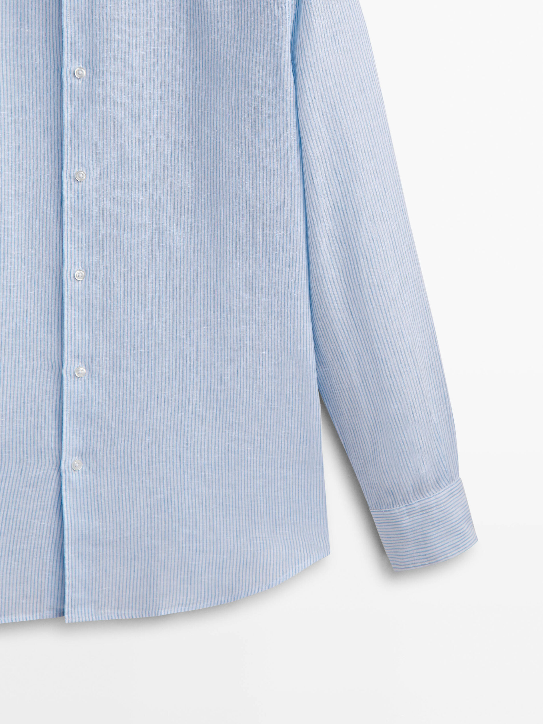 Camisa slim fit de linho com micro listras - CELESTE