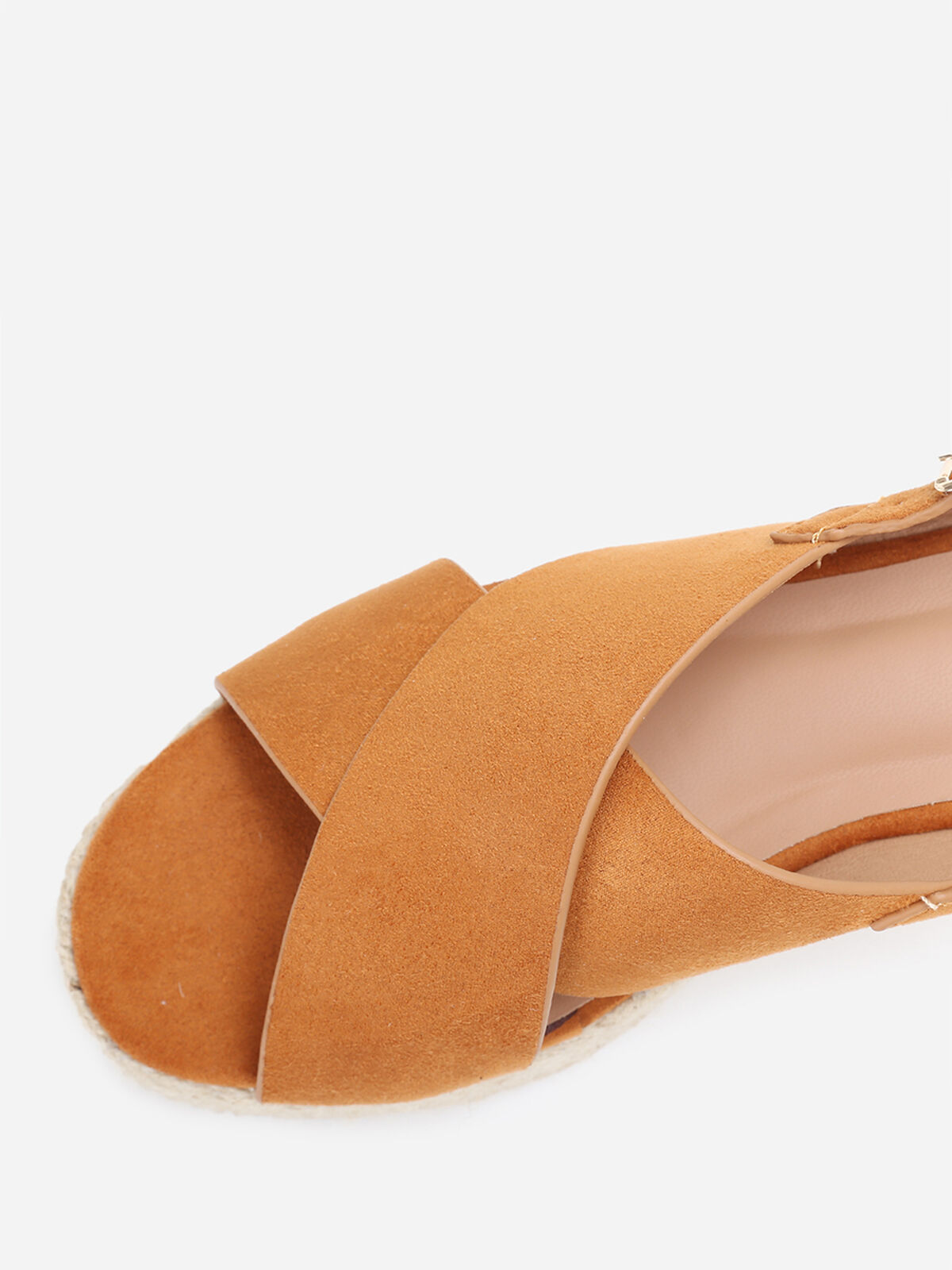 Sandales camel en suédine à plateforme en cordage Camel- Camel