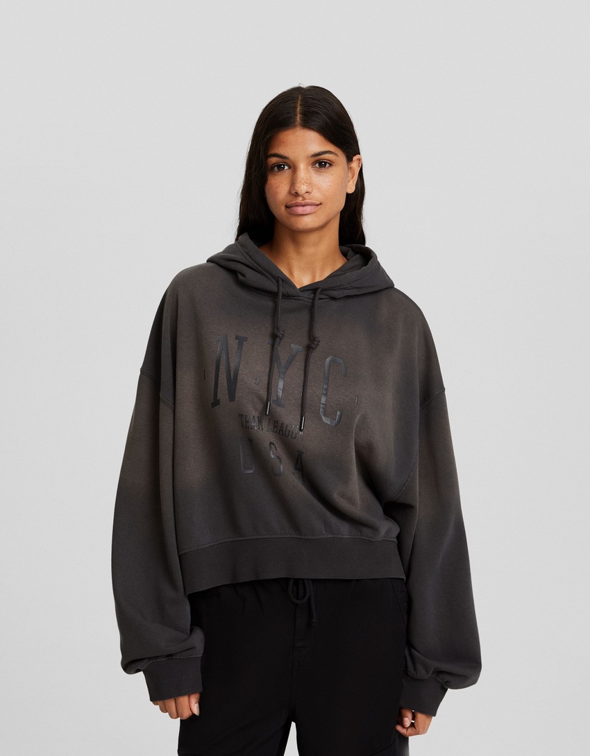 Moletom oversized com efeito desbotado e slogan