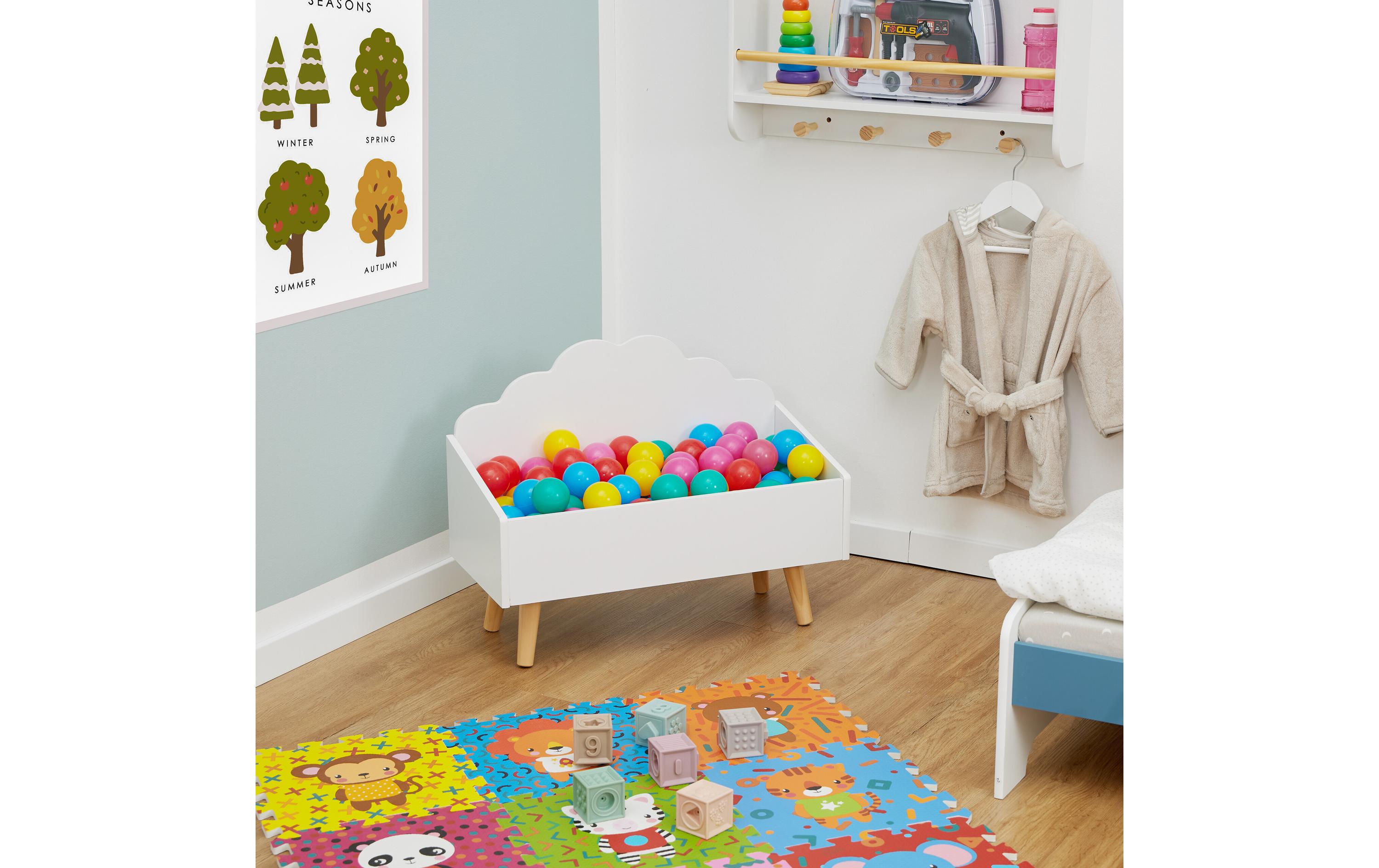 Spielzeugtruhe, MDF / KiefernKindertruhe im Wolken-Design