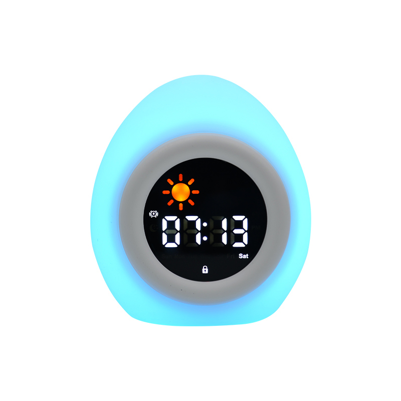 (11x10cm) 3in1 Silikon Wecker Kinder LED Nachtlicht mit Touch Funktion Schlaf Trainer Uhr mit Sonne / Mond - Ei