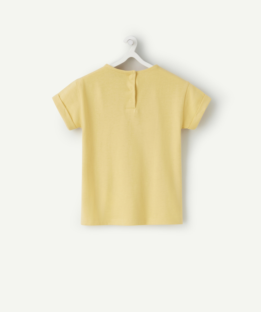 T-SHIRT BÉBÉ FILLE EN COTON BIO JAUNE AVEC MESSAGE EN FEUTRINE