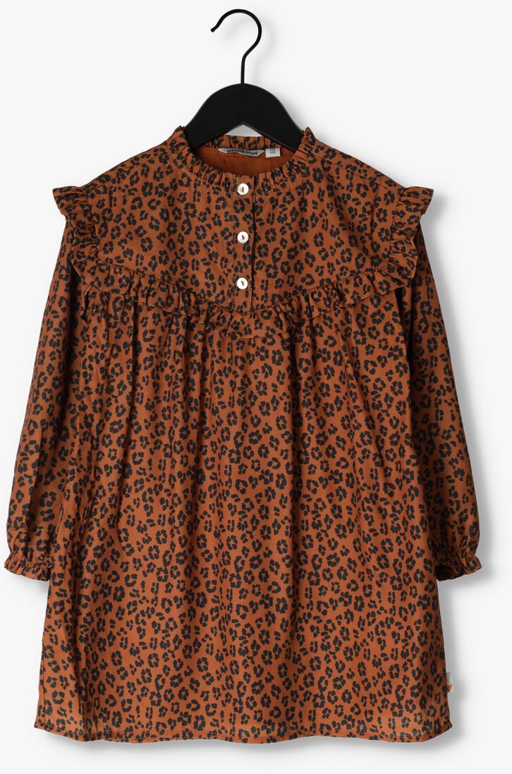 MOODSTREET bruine moodstreet mini jurk dress recycled pes aop leopard