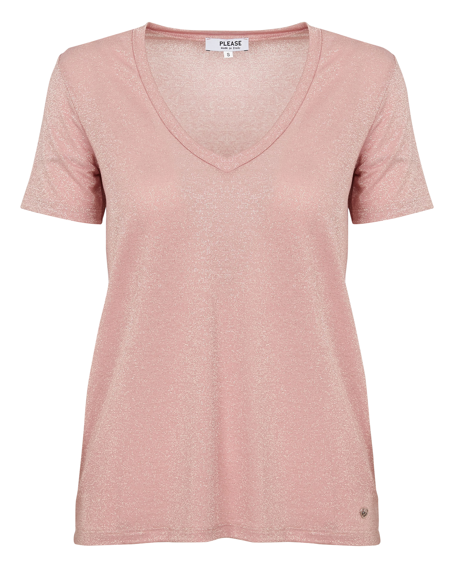 T-shirt col V en fibres métallisées | Rose