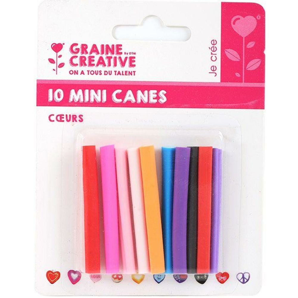 10 mini canes pâte polymère à trancher 5 x 0,5 cm - coeurs