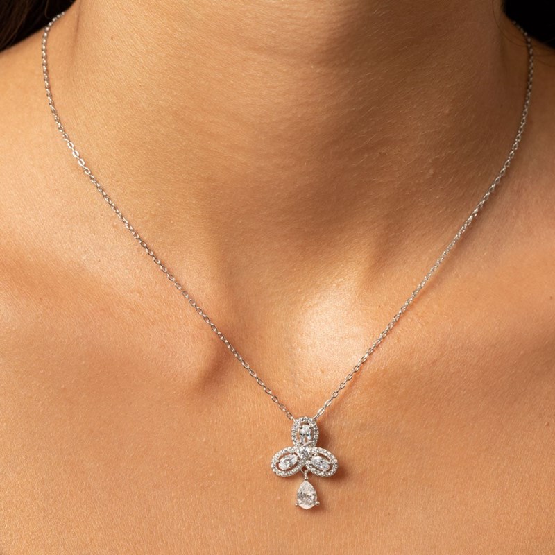 Collier Argent Goutte De Cristal Blanc