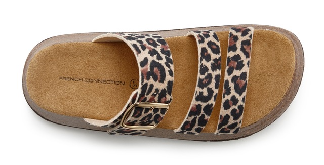 French Connection Pantolette  Mule, Sandale, offener Schuh aus Leder mit Korkfussbett