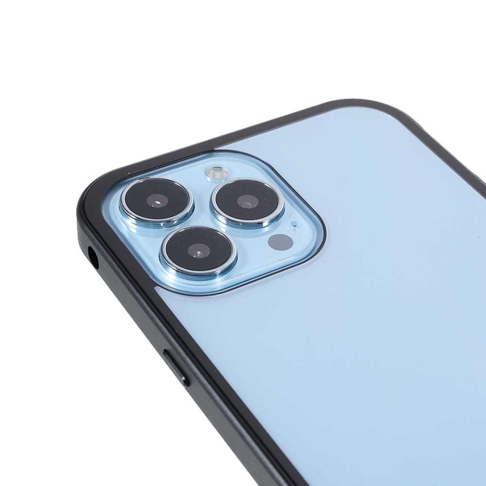 iPhone 13 Pro Magnetische Alu Schutzhülle mit Panzer Glas Backcover   Privacy Glas Displayschutz (Magnet-Technologie) - Schwarz