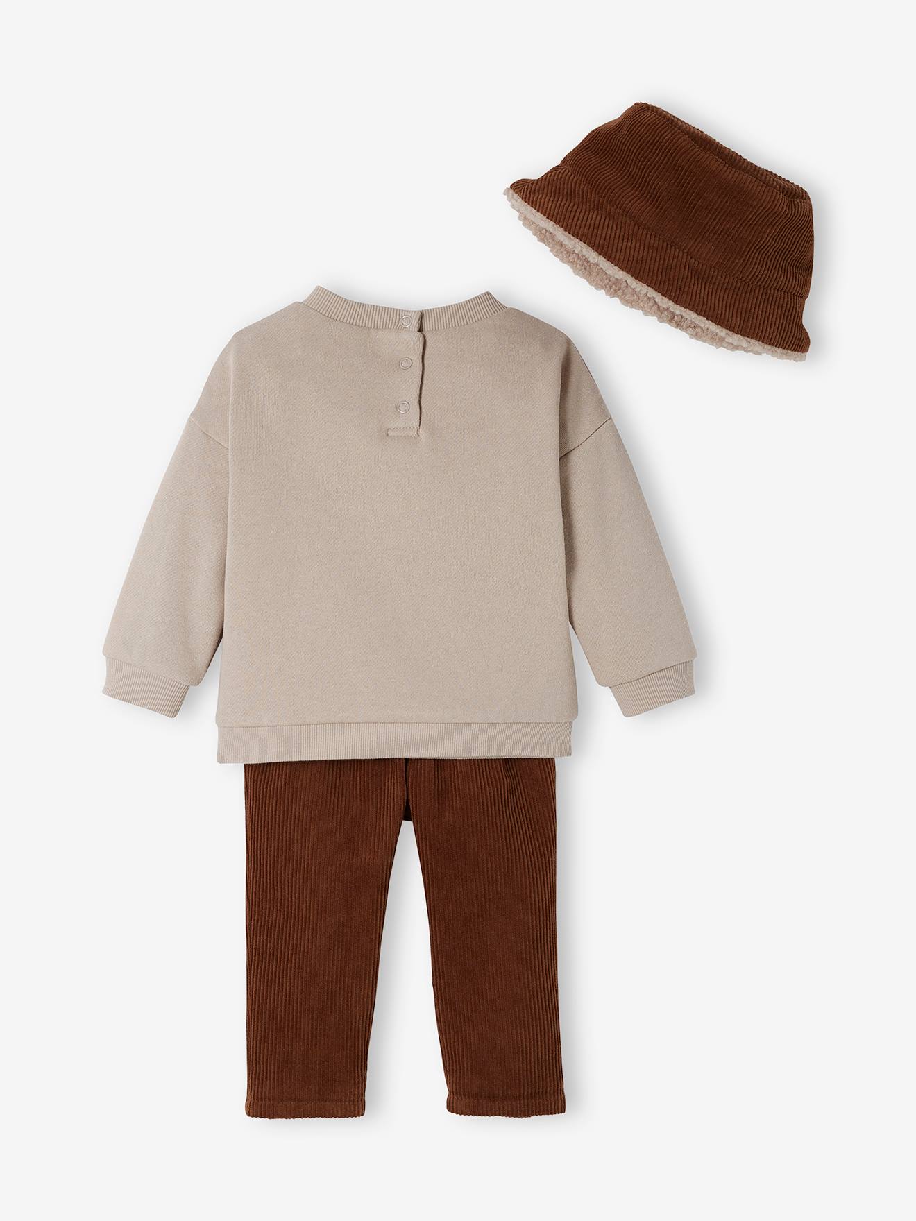 Conjunto de 3 peças para bebê: moletom, calça e chapéu chanel (cinza)