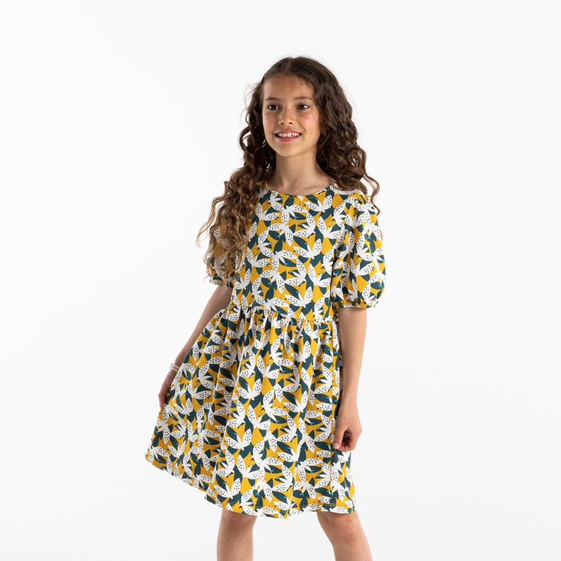 Robe imprimée à manches ballon verte fille