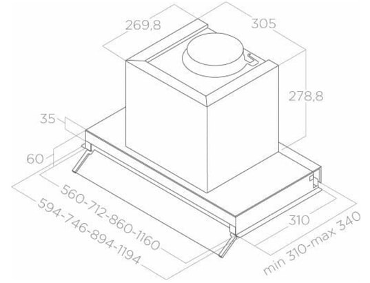 ELICA - Hotte intégrée Boxin 90 cm noir, 620 m3/h, PRF0172167