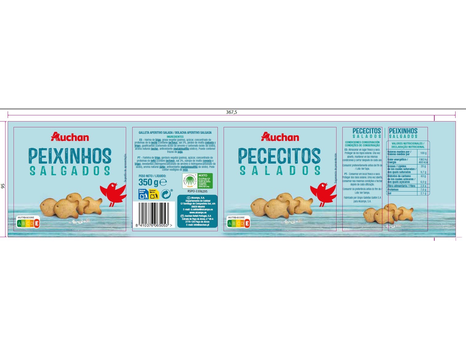 APERITIVOS SALGADOS AUCHAN PEIXINHOS 350 G