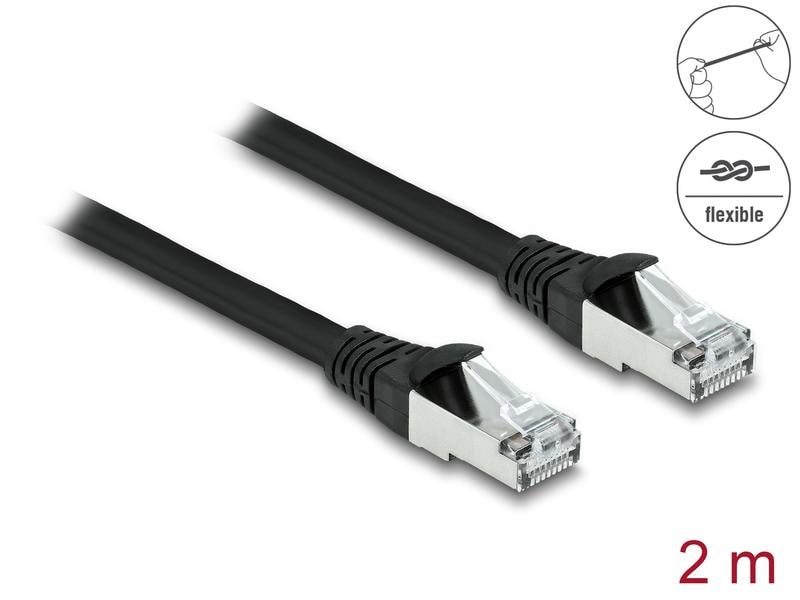 Delock Patchkabel Outdoor Cat 6A, S/FTP, 2 m, Schwarz Delock RJ45 Netzwerkkabel Cat.6A S/FTP PUR Outdoor 2 m schwarz