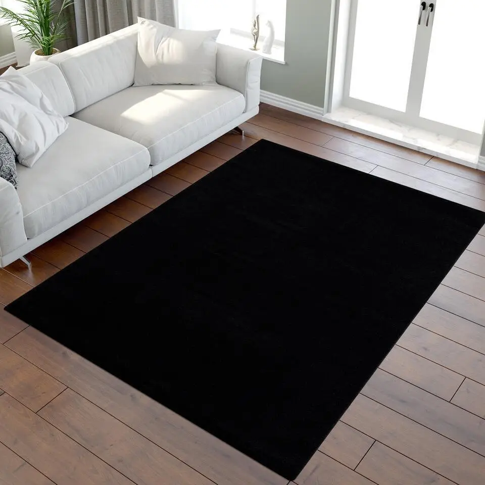 Uni Effen Laagpolig Vloerkleed Modern Zwart - 120x170 CM