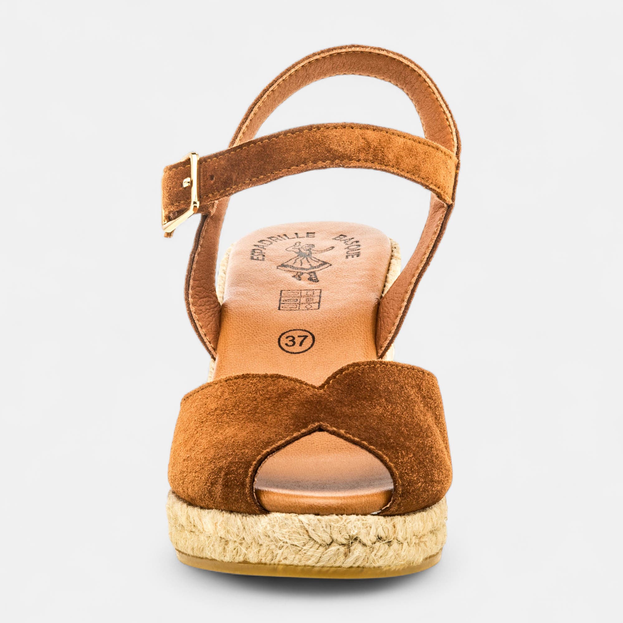 Espadrilles à talon compensé Femme en cuir marron