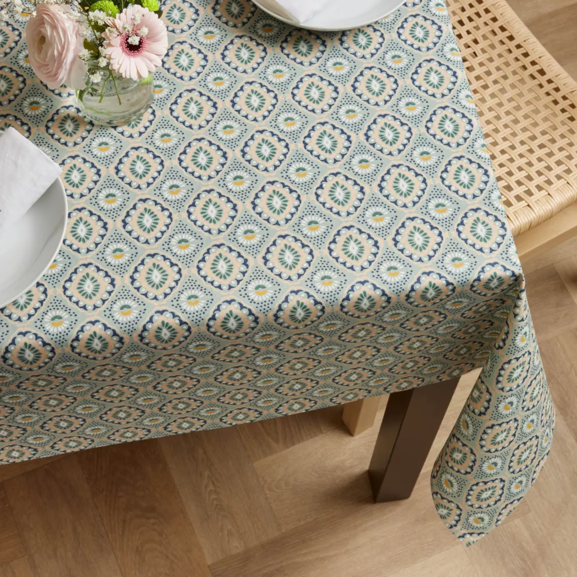 Nappe rectangulaire coton enduit (150 x 250 cm) Palerme Verte