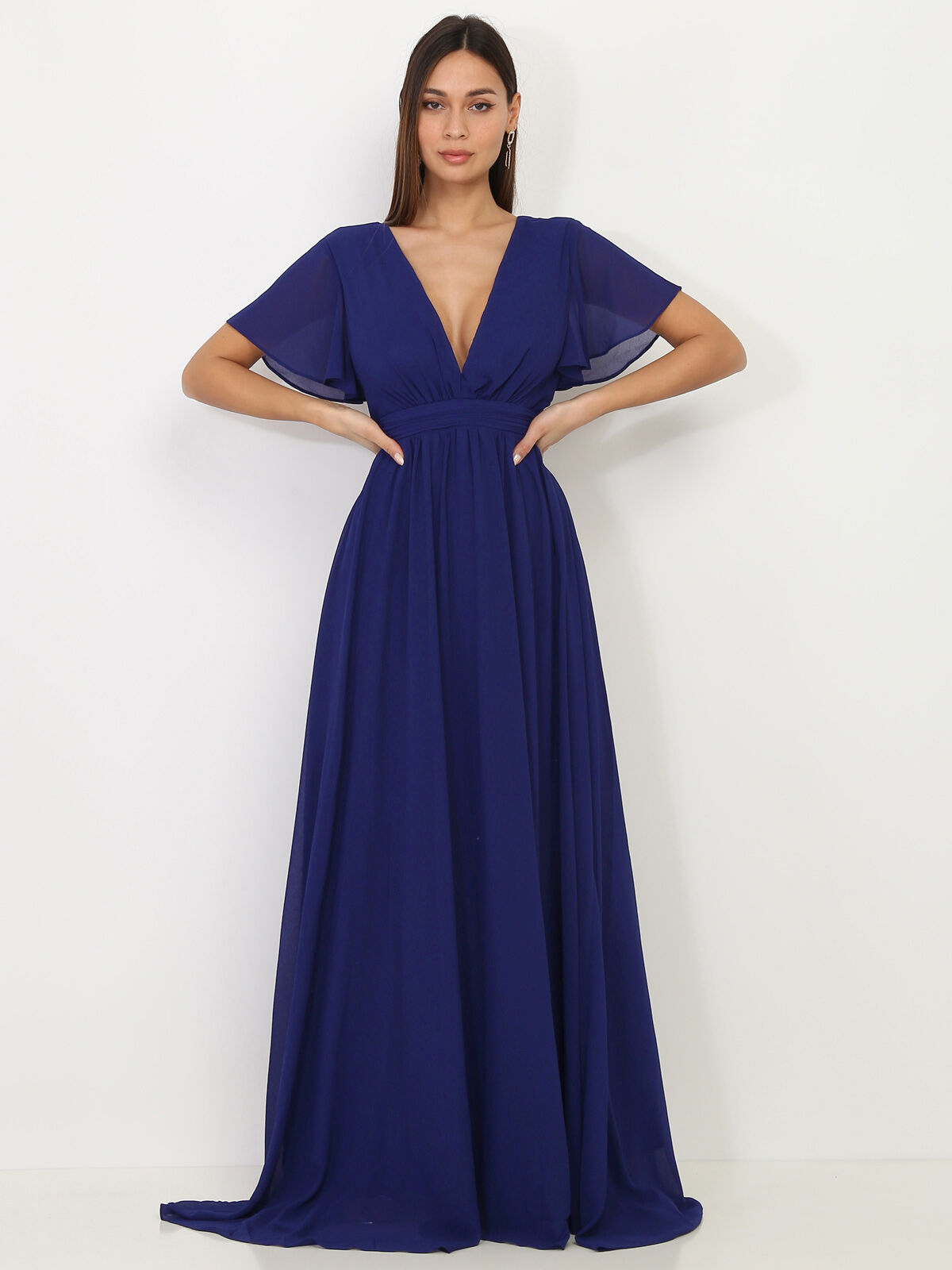 Robe longue à manches papillons- Bleu