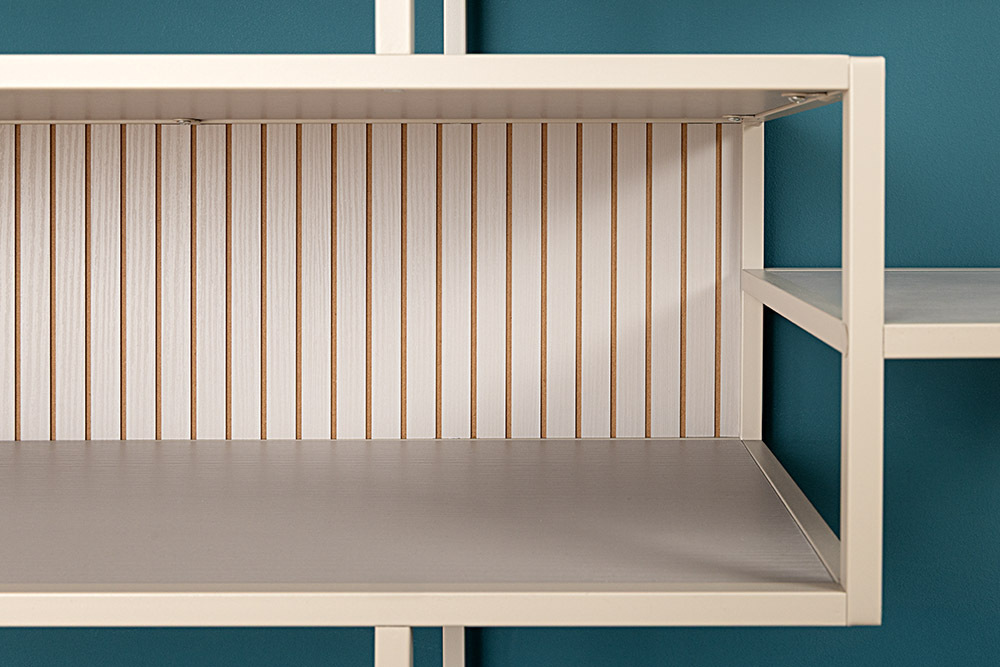 Modernes Bücherregal SLIM LINE 115cm champagner beige Metallgestell fünf Regalböden