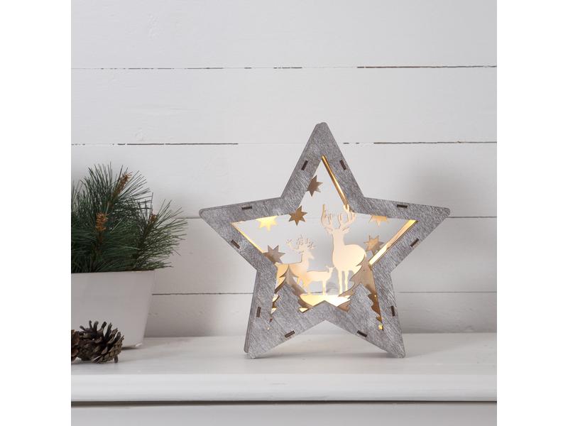 Star Trading Tischdeko Fauna Stern 25 cm, Holz Beleuchteter Stern mit Hirschen