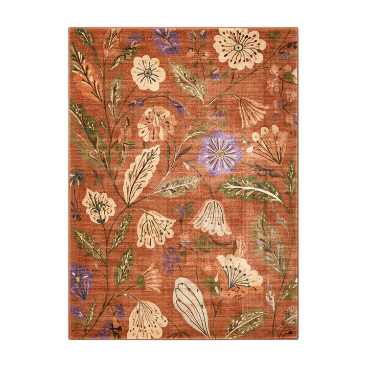 Wasbaar vloerkleed - Misty Flowers Terracotta  | Wasbaar