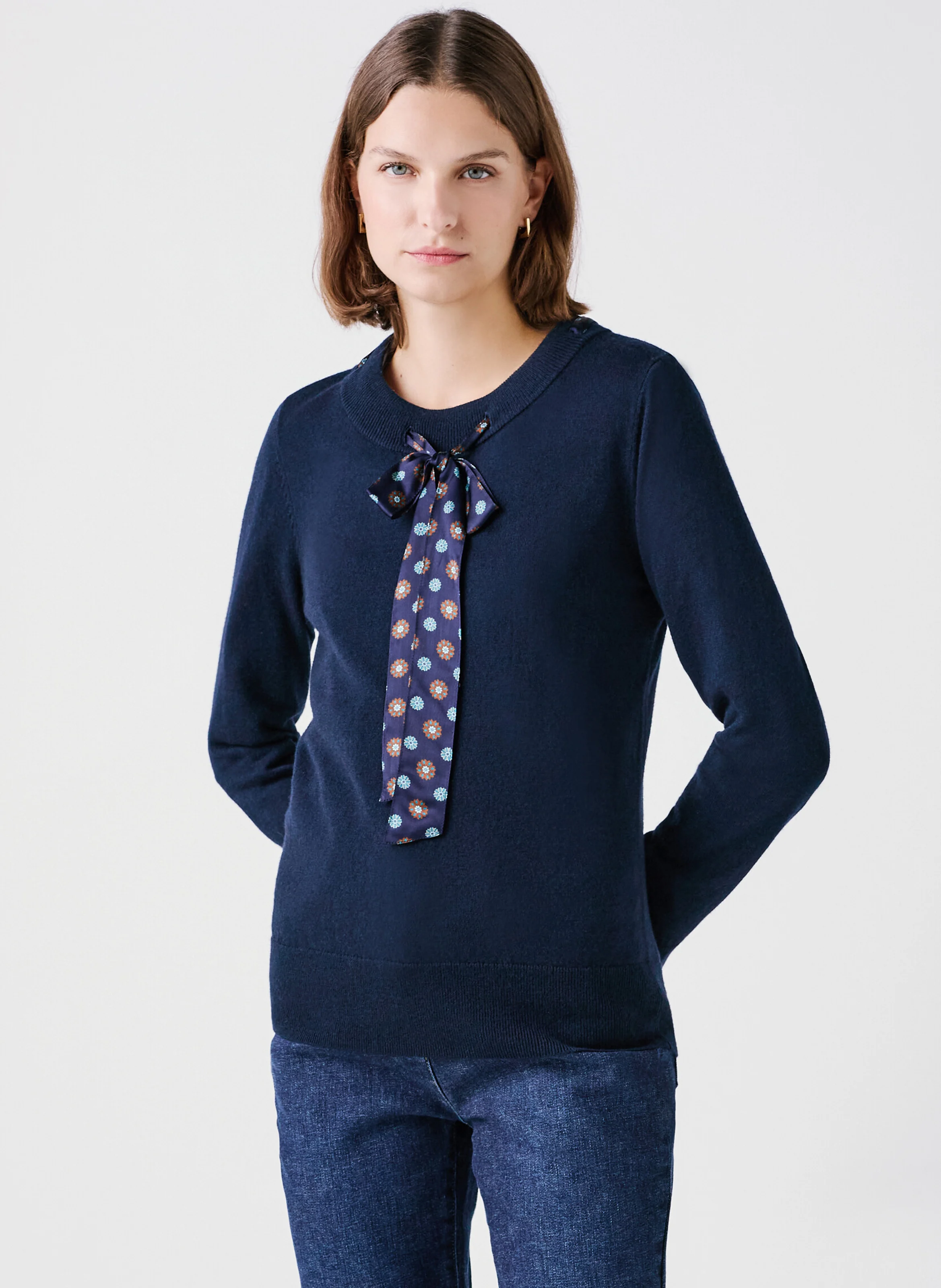 MLANA - Pull col rond en laine mélangée | Bleu
