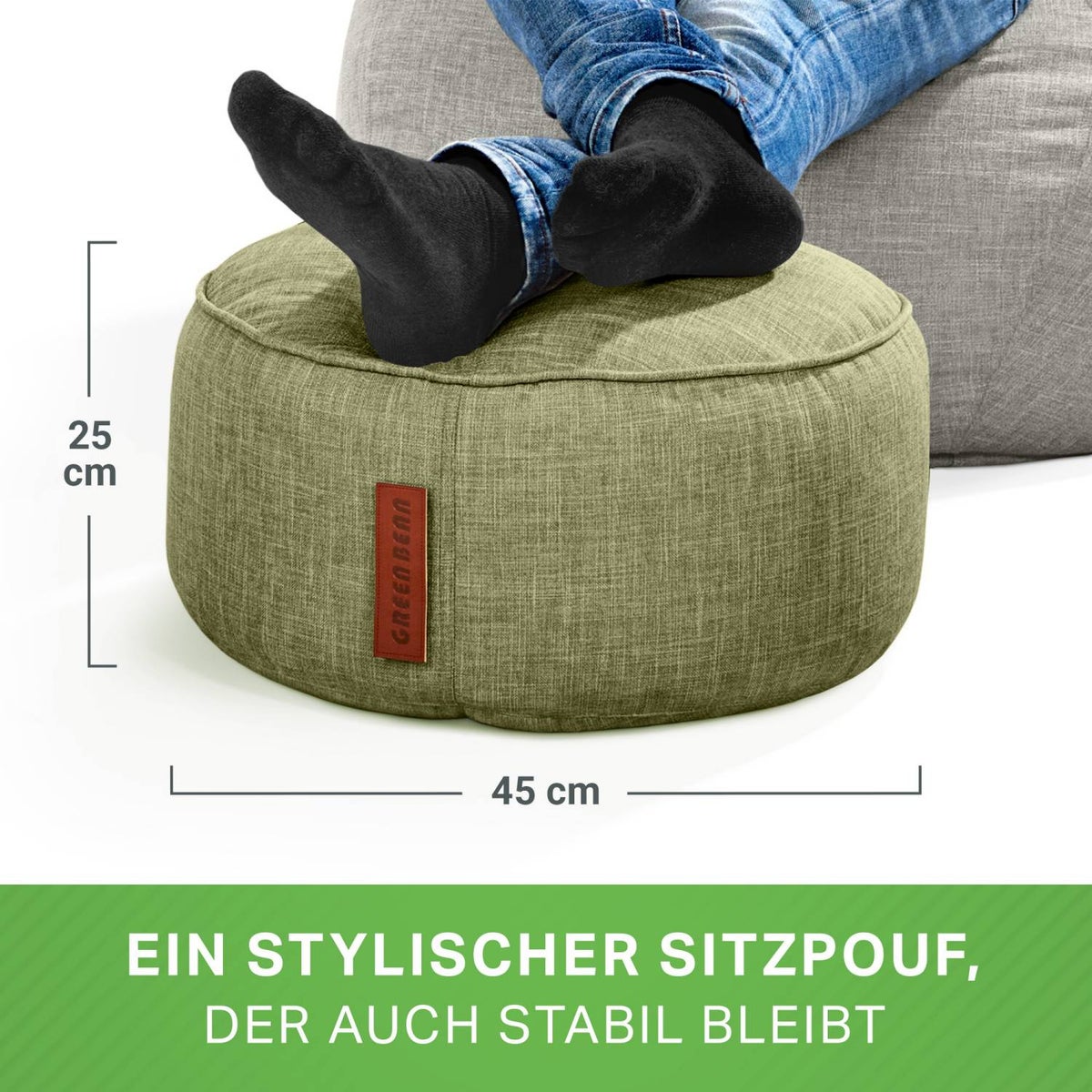 Groene Bean Zitzak Kruk 45x25cm met EPS-korrelvulling - Voetenbank Voetkussen Zitpoef voor Zitzakken - Vloerkussen voor Kinderen en Volwassenen - Voetsteun Zitkussen Zitkruk Groen