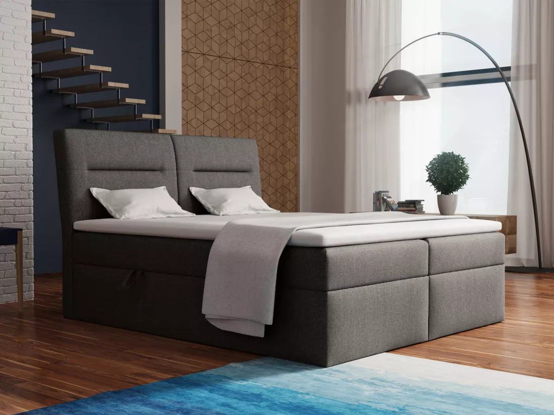 LE LIT BOXSPRING Moderno avec coffres de lit et surmatelas, en tissu Lux 06 (gris), 200x200 cm.