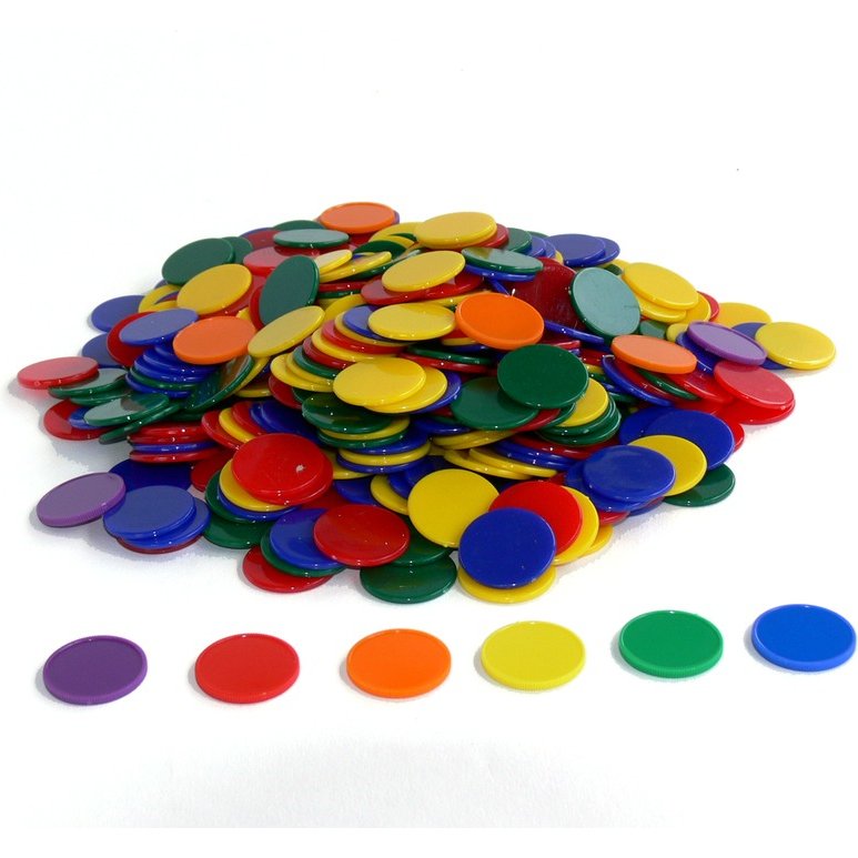 Lot de 500 jetons opaques en plastique, diamètre 2,5 cm, 6 couleurs assorties
