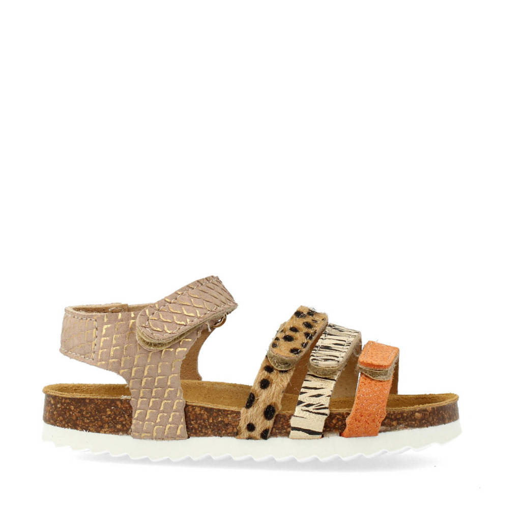Develab leren sandalen taupe/oranje