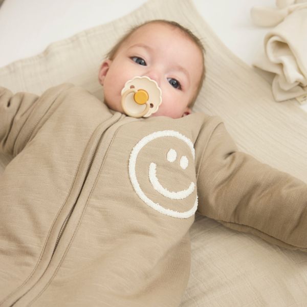Meyco Baby Slaapzak Met Afritsbare Mouwen Slub Met Smile Applicatie Taupe / Offwhite 110 cm