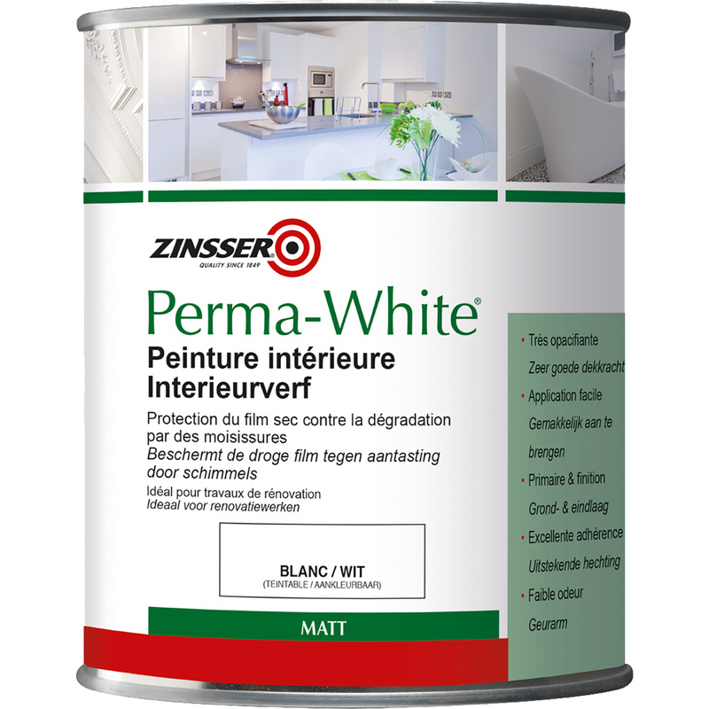 Zinsser Perma-White mat schimmelwerende verf 1L wit