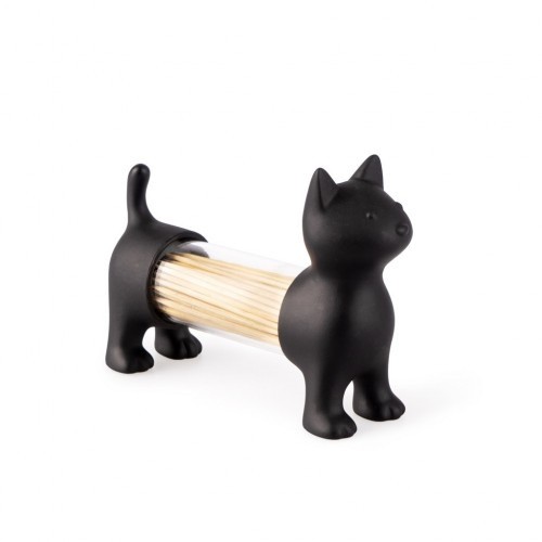 Porta-palitos, saleiro e pimenteiro em formato de gato, preto