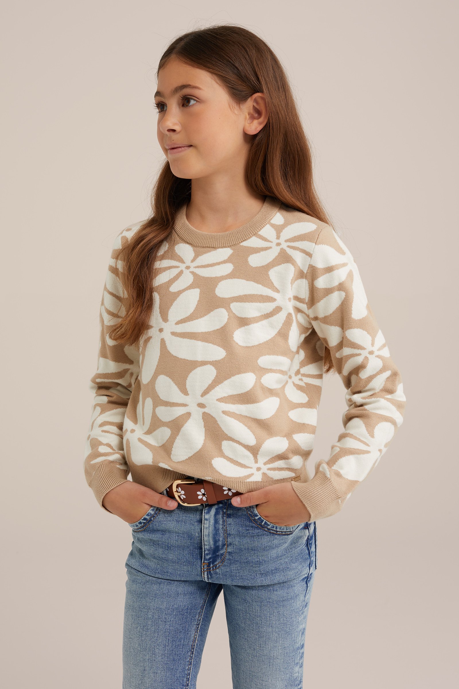 Meisjes trui met dessin WE Fashion Beige
