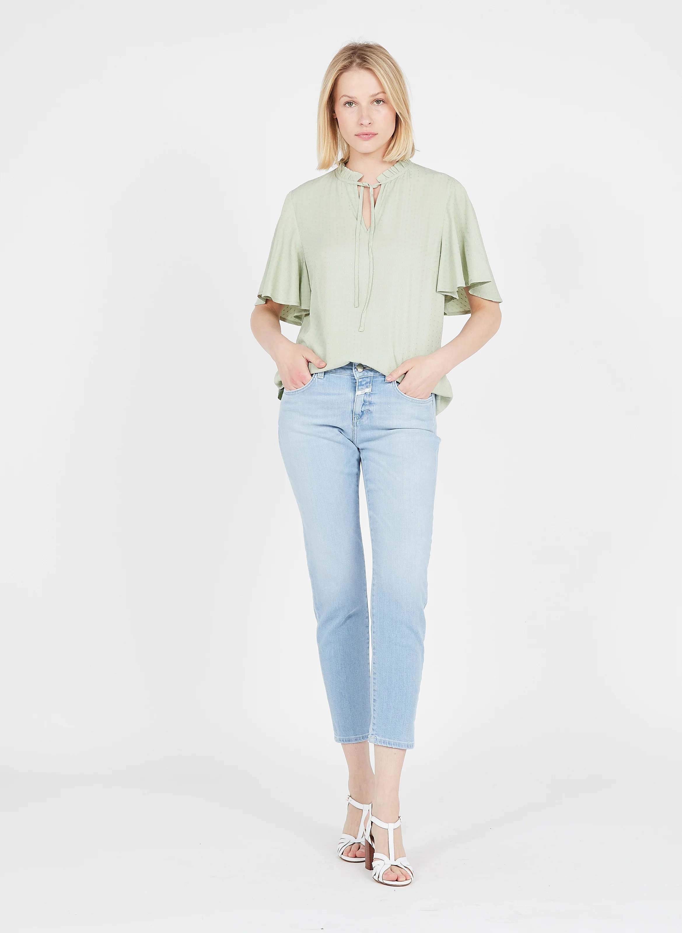 Top col victorien en coton| Beige