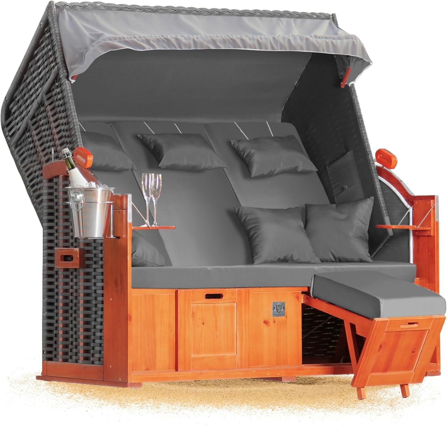 Strandkorb Hanse Ostsee 2,5 Sitzer Klassik XXL 160cm breit - Volllieger bereits montiert inkl. Strandkorbrollen ideal für Zuhause, Balkon und Terrasse