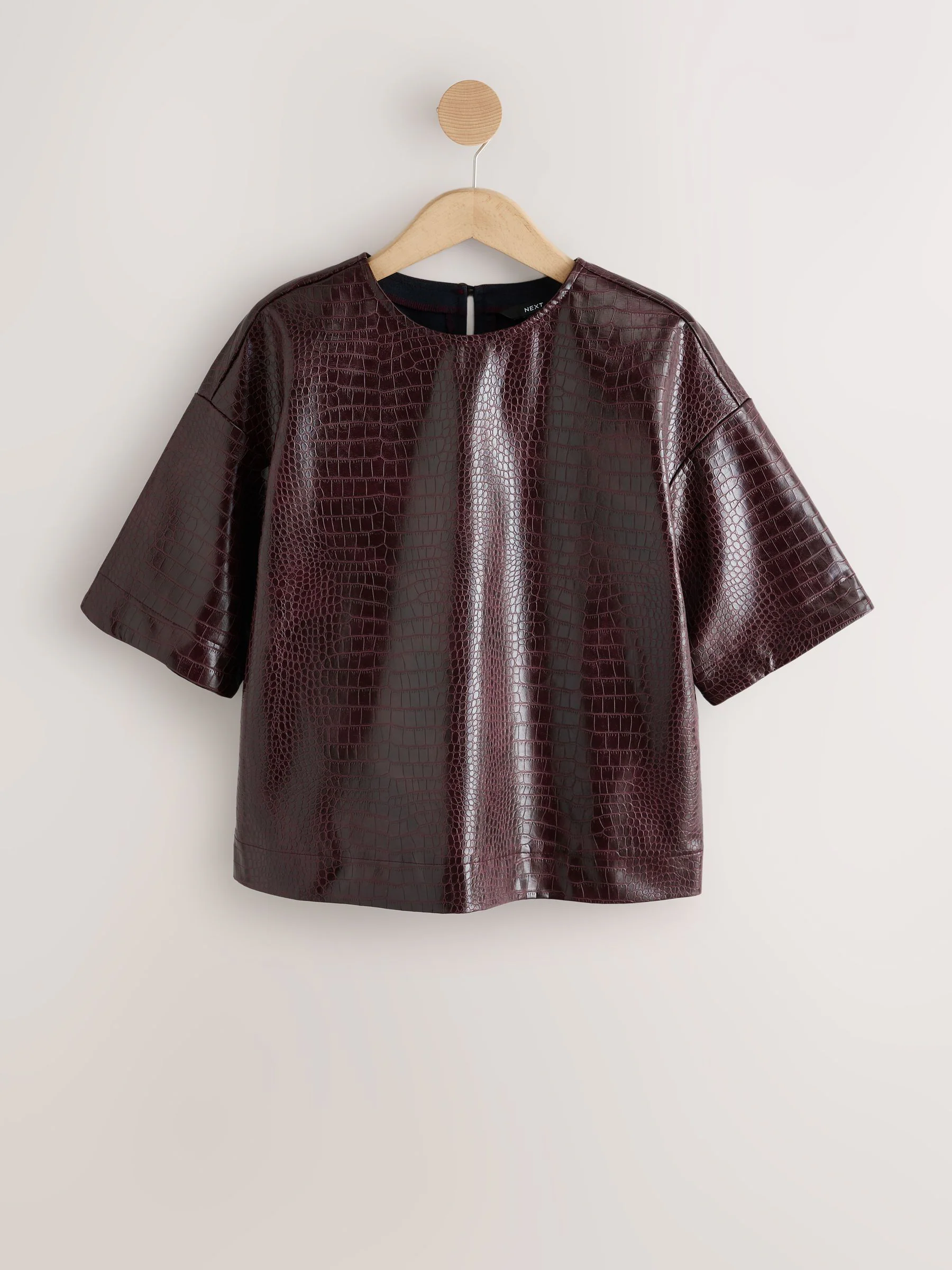 Bordeauxrood - Faux Leather Croc Effect T-Shirt