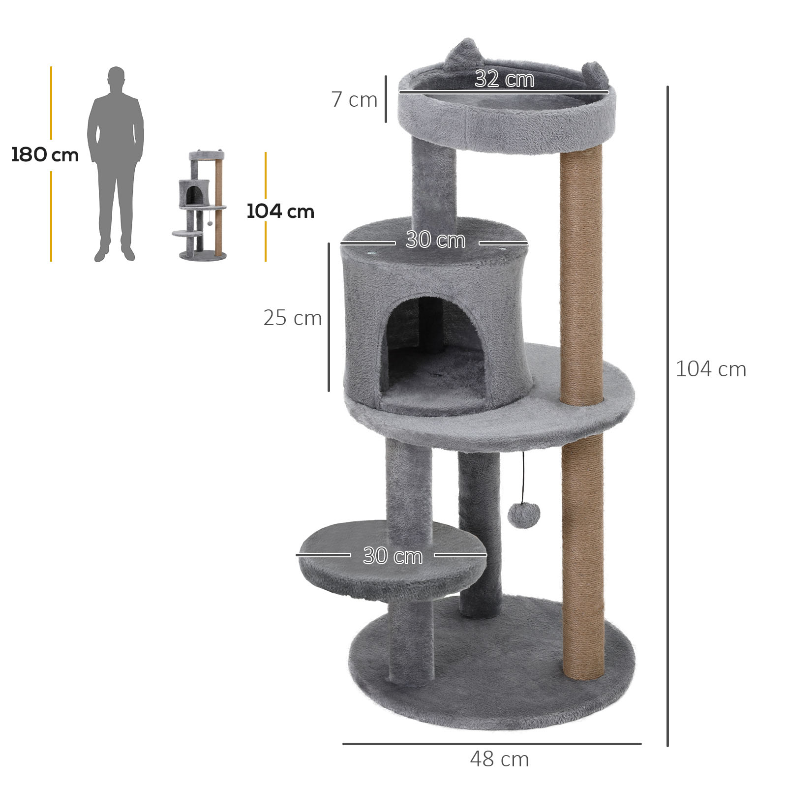 Árvore para gatos PawHut cinza
