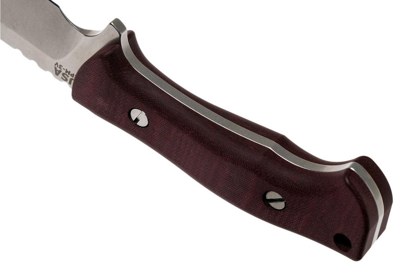 Rick Hinderer Ranch Bowie Burgundy Canvas Micarta, Stonewashed, bowie mes