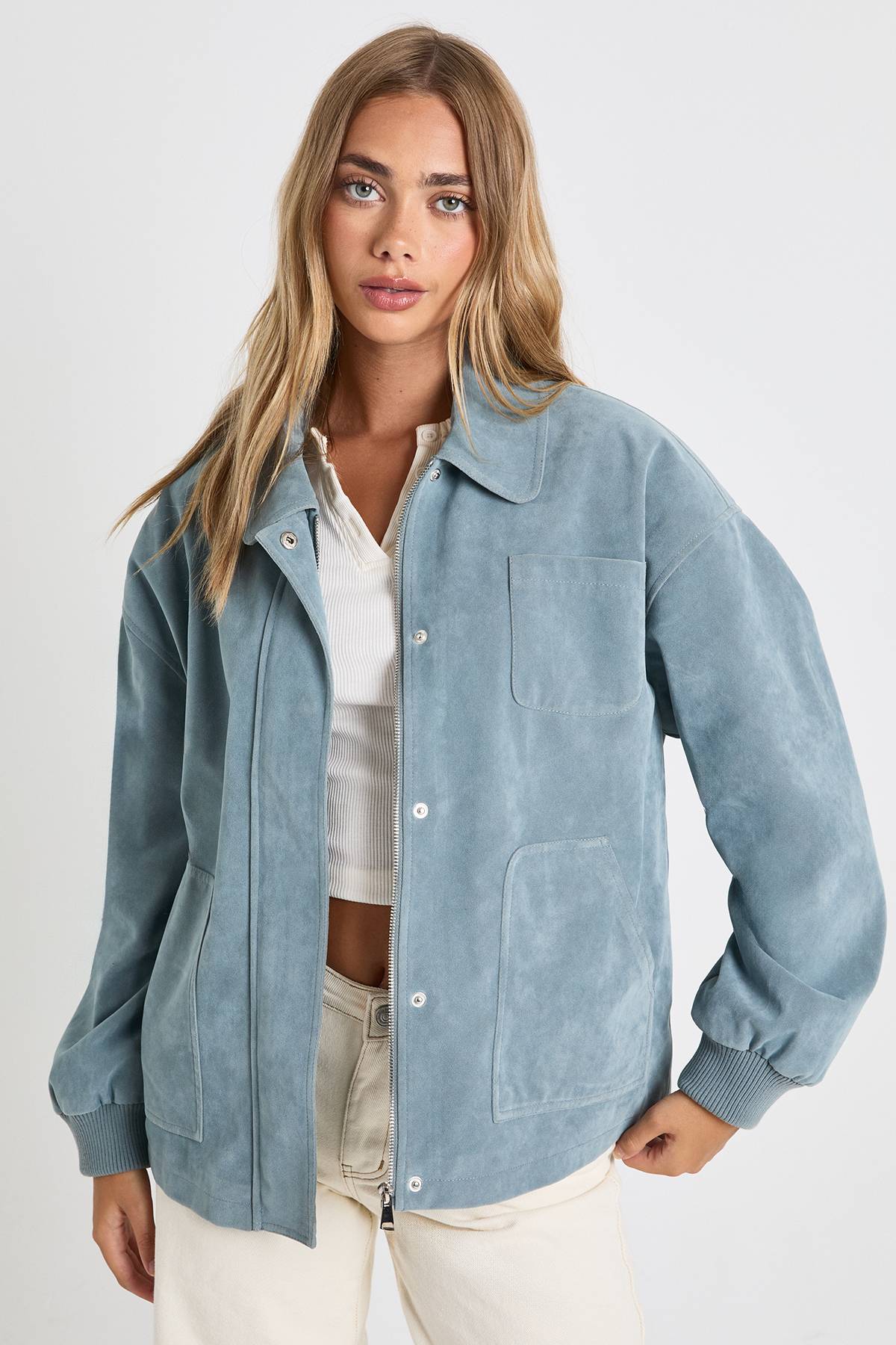 boohoo Veste bomber en suède synthétique