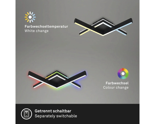 Dimbare LED-plafondlamp, 2 x 9 W, 1000 lm, 2700 K-6500 K CCT RGB, 64,5 x 64,5 cm, zwart, met nachtlampfunctie, geheugenfunctie en afstandsbediening.